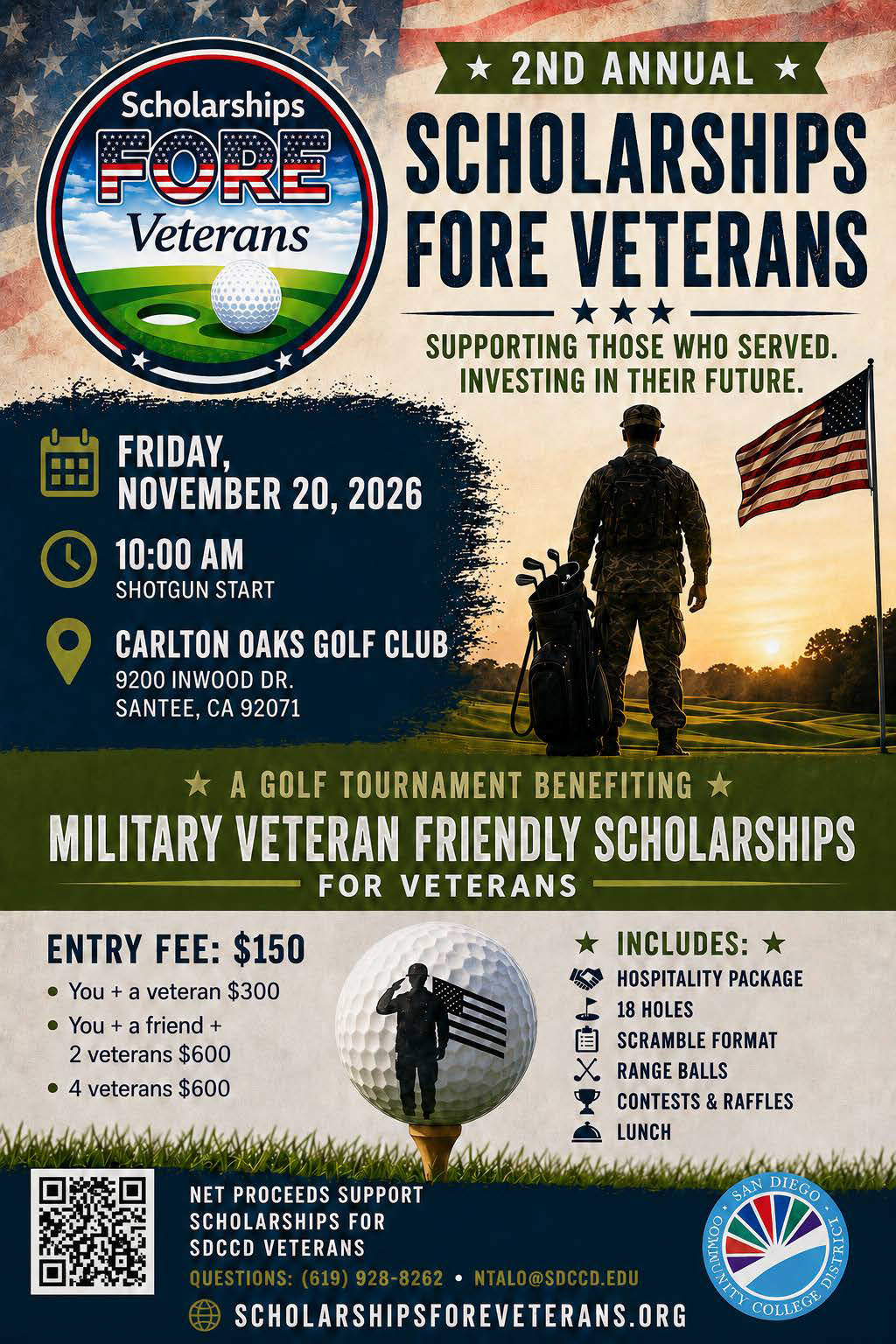 Scholarships FORE Veterans 2026 tournament flyer